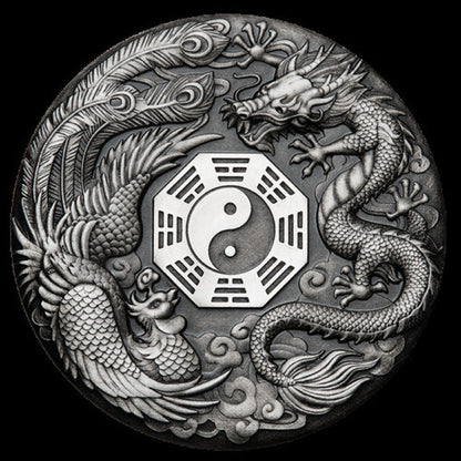 Dragon Tiger Silver Coin Silver Plated 40mm Collectible Sourvenir Coins