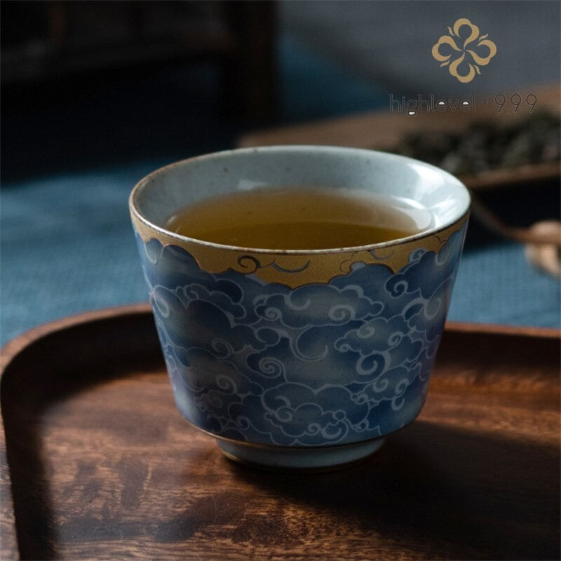 Japanese-style Ceramic Cyan Cloud Glaze Teacup Creative Chinese Kiln Change Tea