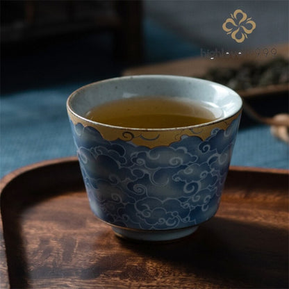 Japanese-style Ceramic Cyan Cloud Glaze Teacup Creative Chinese Kiln Change Tea