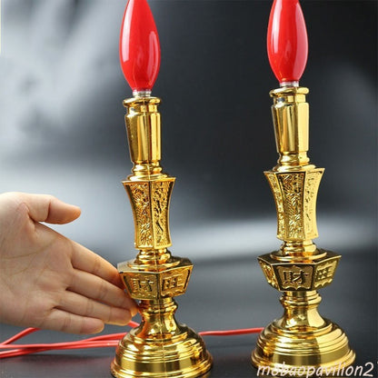 Pair New LED Electric Candle Lamp Buddhist Altar Light Buddha Offering Supplies