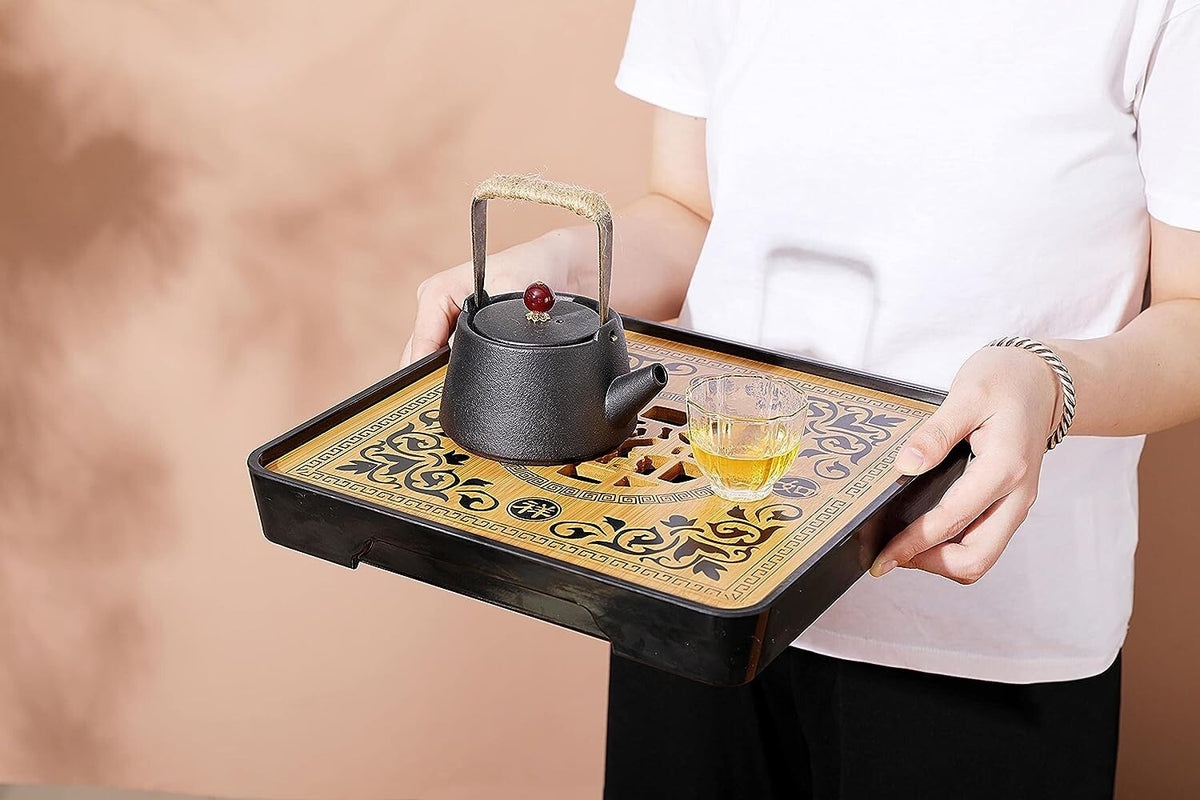 Bamboo GongFu Tea Tray Chinese Gongfu with Water Storage Tray (11"x11"x1.5")