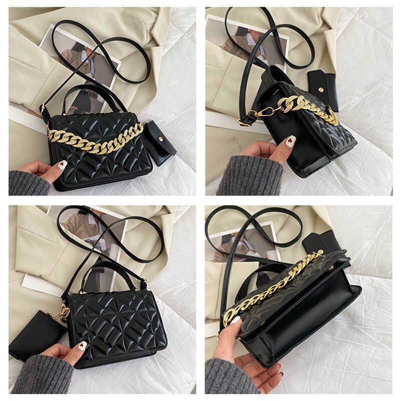 Women Synthetic Leather Shoulder Bag Fashion Plaid Crossbody Bag 20*14*6 CM Blue