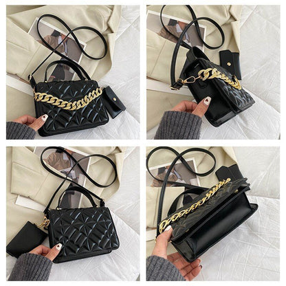 Women Synthetic Leather Shoulder Bag Fashion Plaid Crossbody Bag 20*14*6 CM Blue