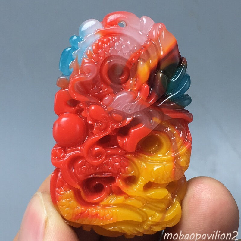 1pcs Natural Beauty Color Chalcedony - Hand-carved Dragon Pendant Decoration