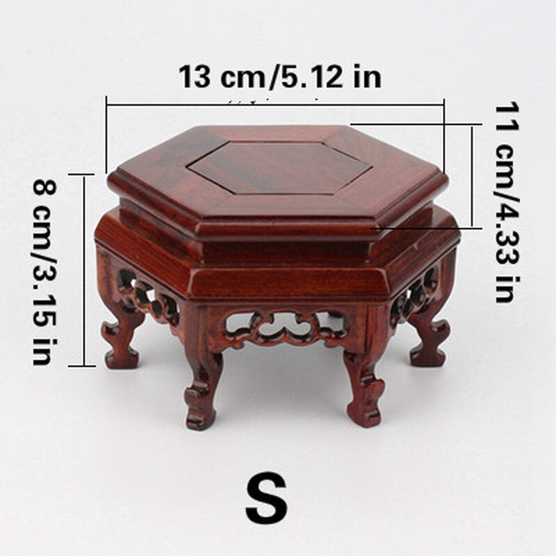 Carved Hexagon Wooden Pedestal Vase Teapot Base Collection Display Stand Retro