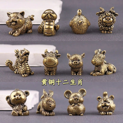 12 pcs Brass Chinese Zodiac Ornament Set Pure Copper 12 Animal Craft Decor