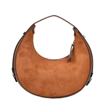 Brushed Fabric Handbag Half Moon Shoulder Bag Dumpling Shape Zipper Purse 1 Pc