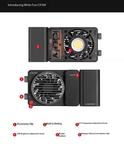 ZHIYUN CINEPEER CX100 100W COB Bi-Color LED Video Light Built-in 4500mAh Battery