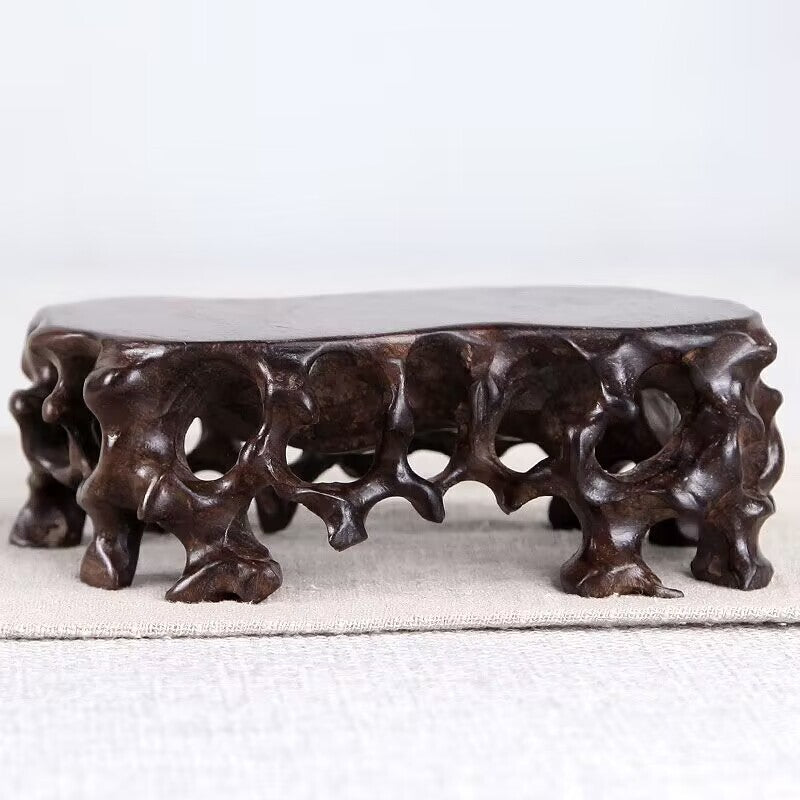 5.1" Chinese Display Stand Hollow Base Hard Wood Carved Base Fit Figurine Vase