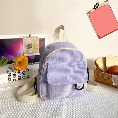 Women Corduroy Backpack Winter Small School Bag College Mini 230*190*90mm Purple
