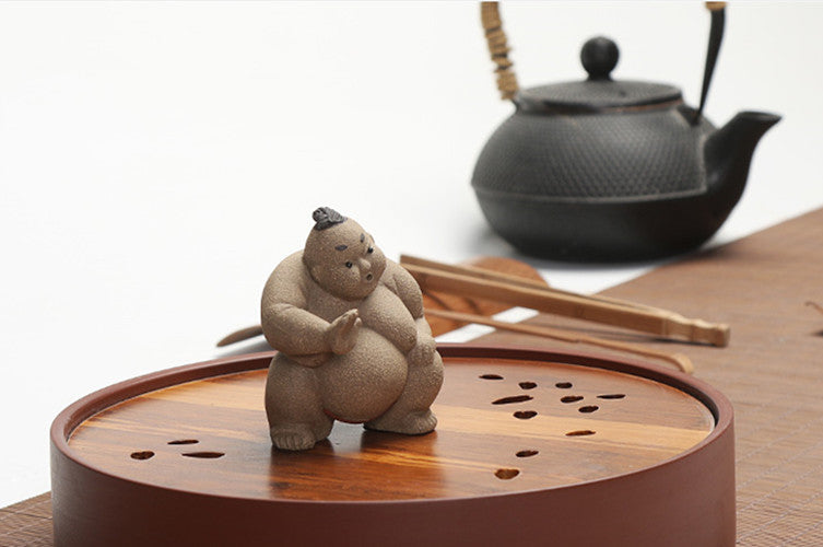 Handmade Figurine Sumo Statue Crude Pottery Artwork Wrestling Tea Pet Creative