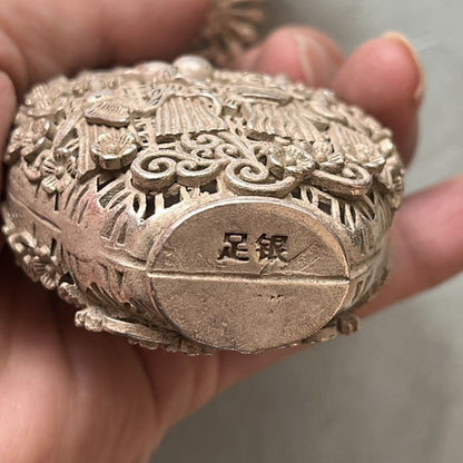 Vintage Xuande Eight Immortals Silver Sachet Handheld