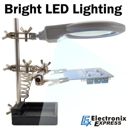 Helping Hand Project Holder with 2x Magnifier and LED Lights, Sturdy Iron Base
