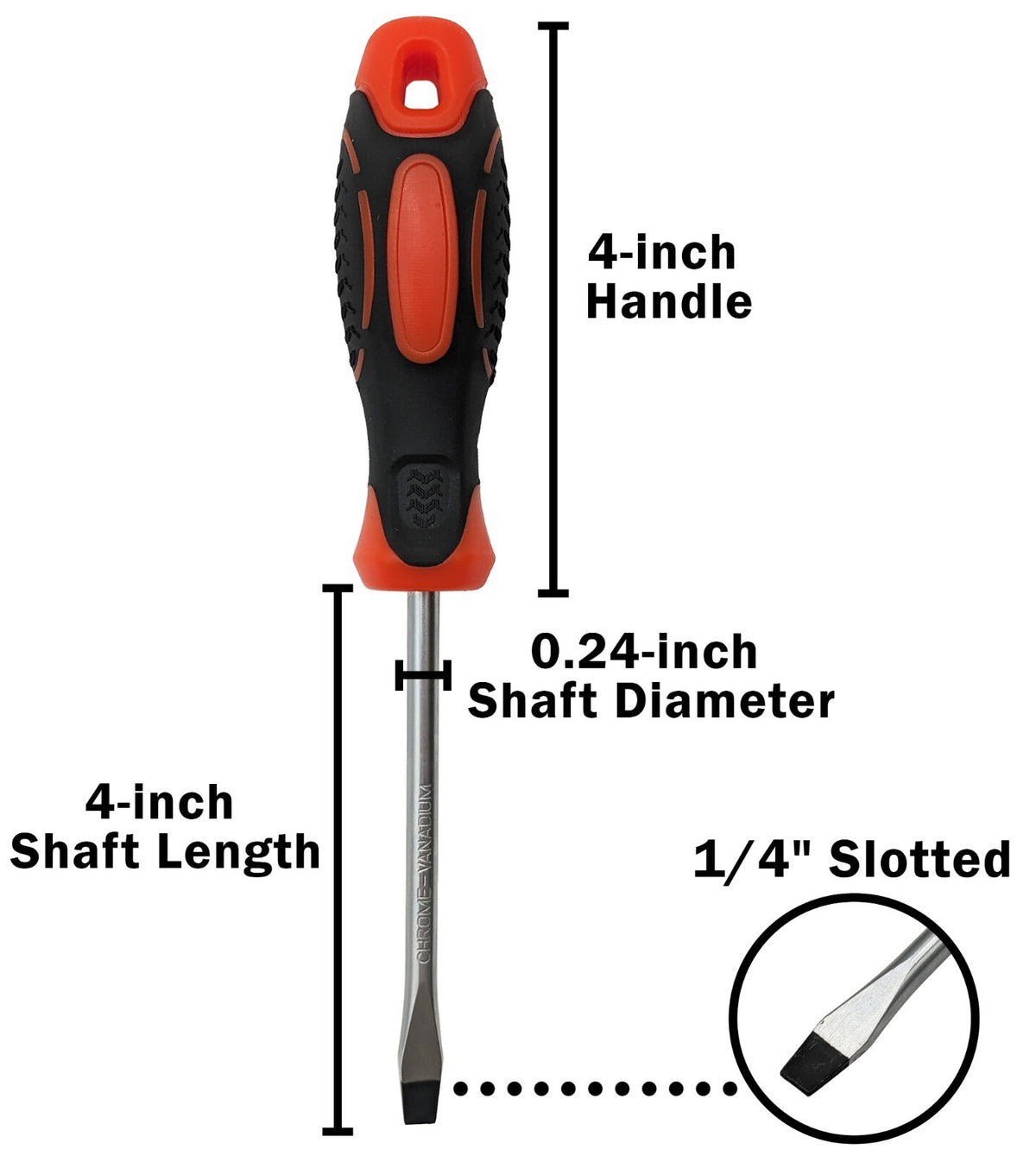 1/4" Slotted Screwdriver with 4" Shaft, Magnetic Tip, 8" Overall Length