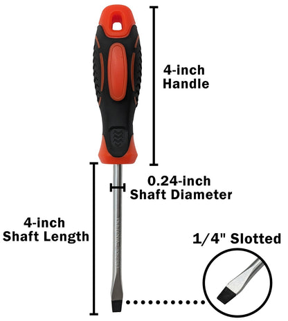 1/4" Slotted Screwdriver with 4" Shaft, Magnetic Tip, 8" Overall Length