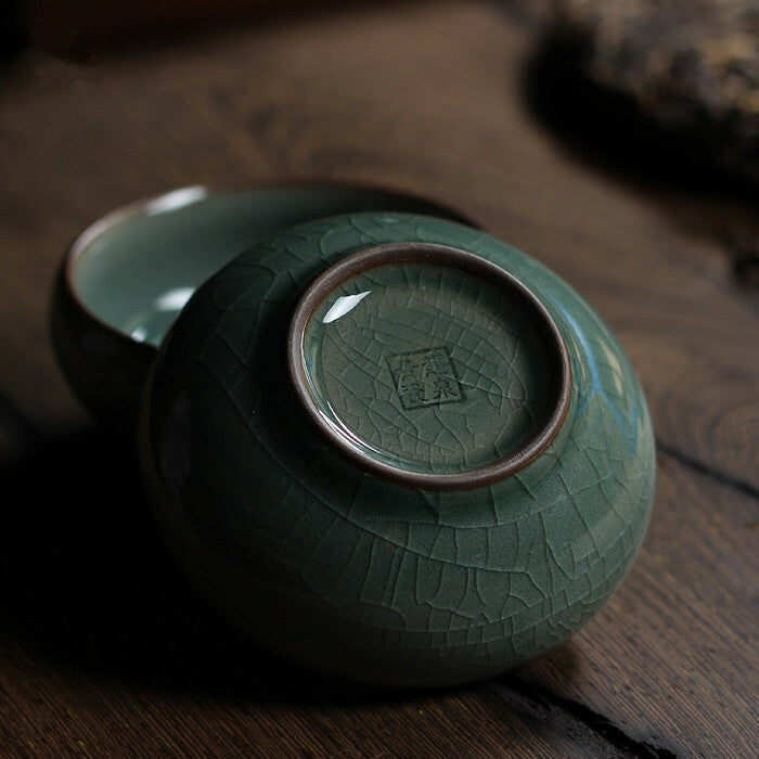 Chinese Longquan Celadon Porcelain China Tea Cup and Saucer Tea Bowl with Golden