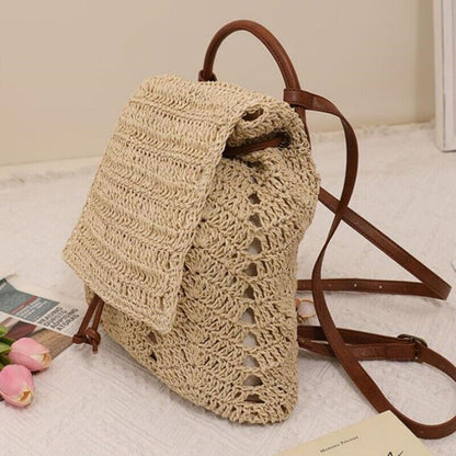 New Hollow Straw Shoulder Bag Women's Summer Backpack Vacation Beach Bag