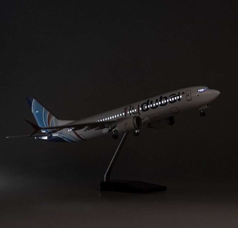 47CM Flydubai BOEING 737MAX Airplane Led Sound-controlled Light Resin Model