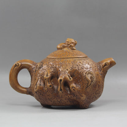 Collect China Yixing Zisha Pottery Old Duan Clay Pixiu Peach Tree Stool Teapot