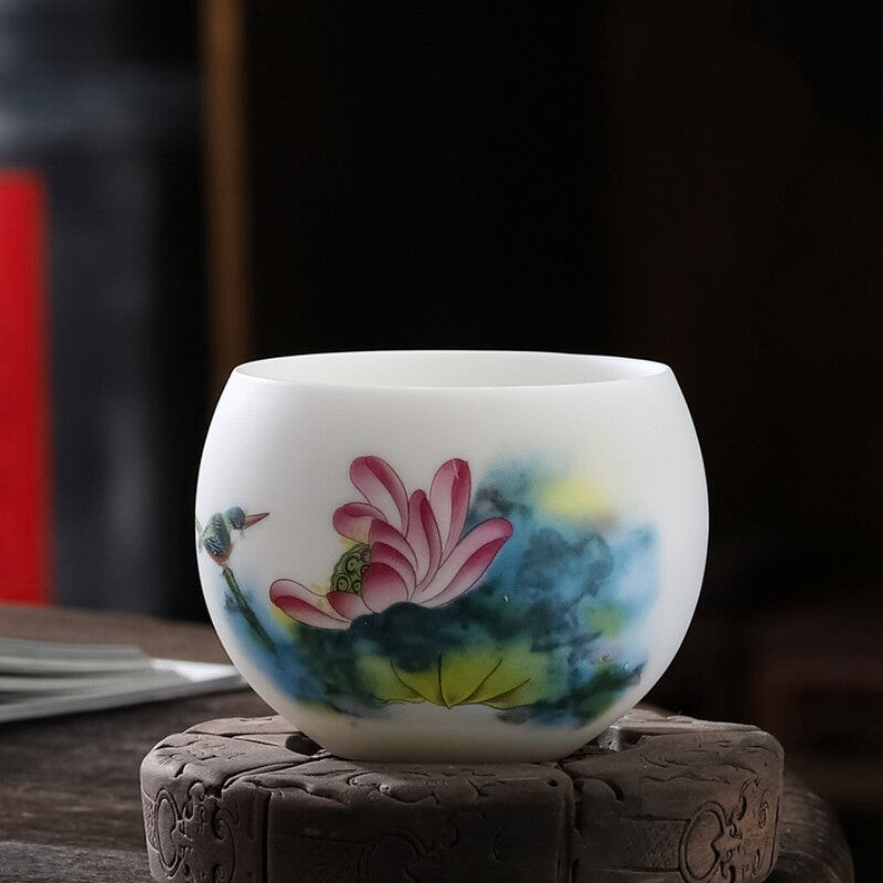 One Tea Cup Boutique Hand Drawing Fat Mutton Jade Porcelain Master Cup 130ml New
