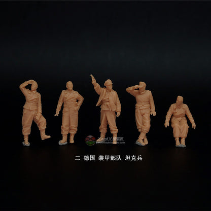 1/72 1/64 1/87 WWII German Armor Tank Troopers 5-Persons Unpainted Model