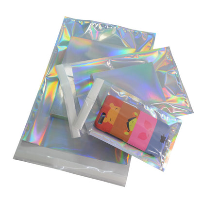 100 Pcs Hologram Mylar Adheisve Pouch Bag Three Side Sealed Foil Glitter Bags