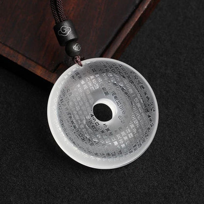 Glass Heart Sutra Ping An Buckle Pendant Necklace Buddhist Amulet Feng Shui