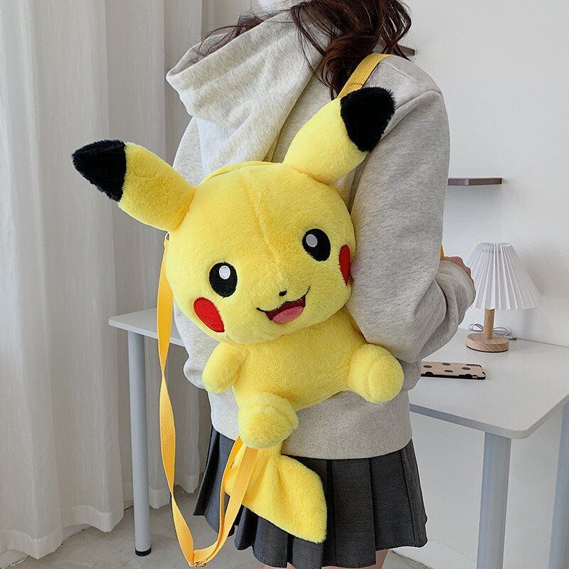 Black Plush Doll Bag Women Cute Funny Backpack Flannel Soft Handle 20L Traveling