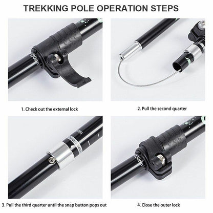 Folding Trekking Pole Portable Walking Stick Outdoor Climbing Hiking Adult Blue