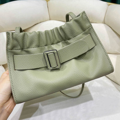 Real Leather Oversized Buckle Scrunchy Soft Ruched Clutch Shoulder bag Crossbody
