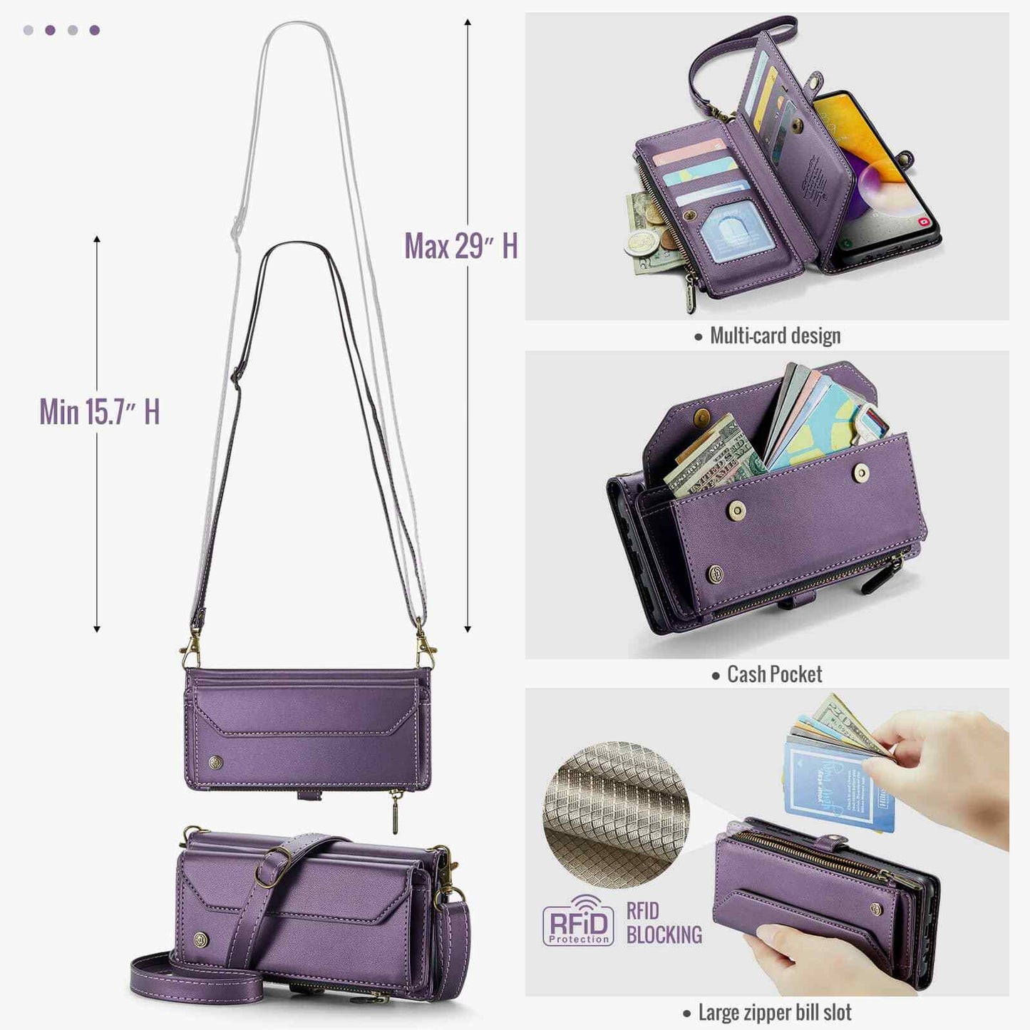 Crossbody for Samsung Galaxy A15 A25 A32 A33 A35 A55 A72 Case Wallet Card Holder