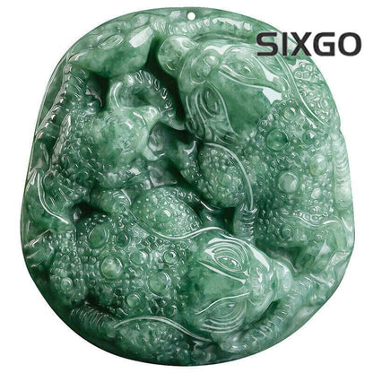 Grade A 100% Natural Green Jade Jadeite Double Dragon Spittor Pendant
