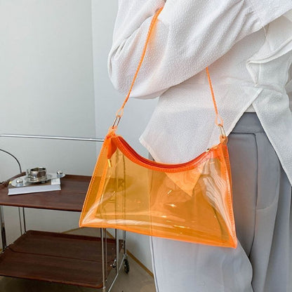 Jelly Shoulder Bag Half Moon Handbag PVC Underarm Bags Transparent Shopping Bag