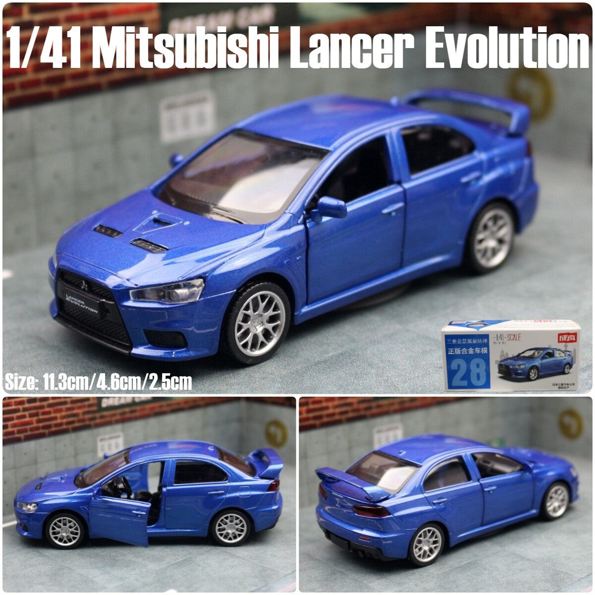 1:41 Diecast Mitsubishi Lancer EVO Metal Car Model Toy Pull Back Door Open Gift