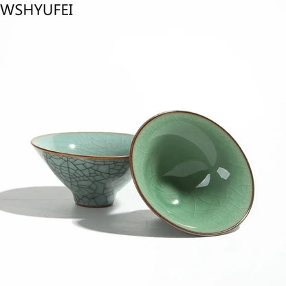 China Longquan Celadon Tea Cup Set Flower Tea Cup Travel Convenient Tea Cup