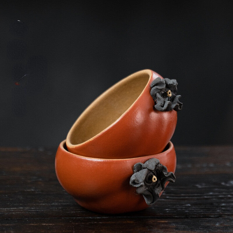 Chinese Yixing Zisha Pottery Lovable Persimmon Teacup Tea Pet Statues