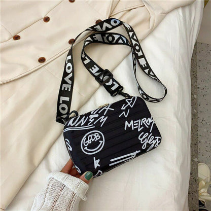 Mini Bag Graffiti Box Shoulder Crossbody Style Fashion Letter Zipper Purse Women