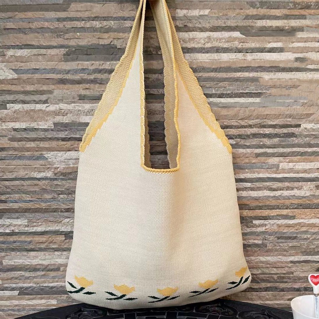 Soft Knitted Underarm Slouchy Bag Fashion Kawaii Cute Crochet Shopping Bag 40*60