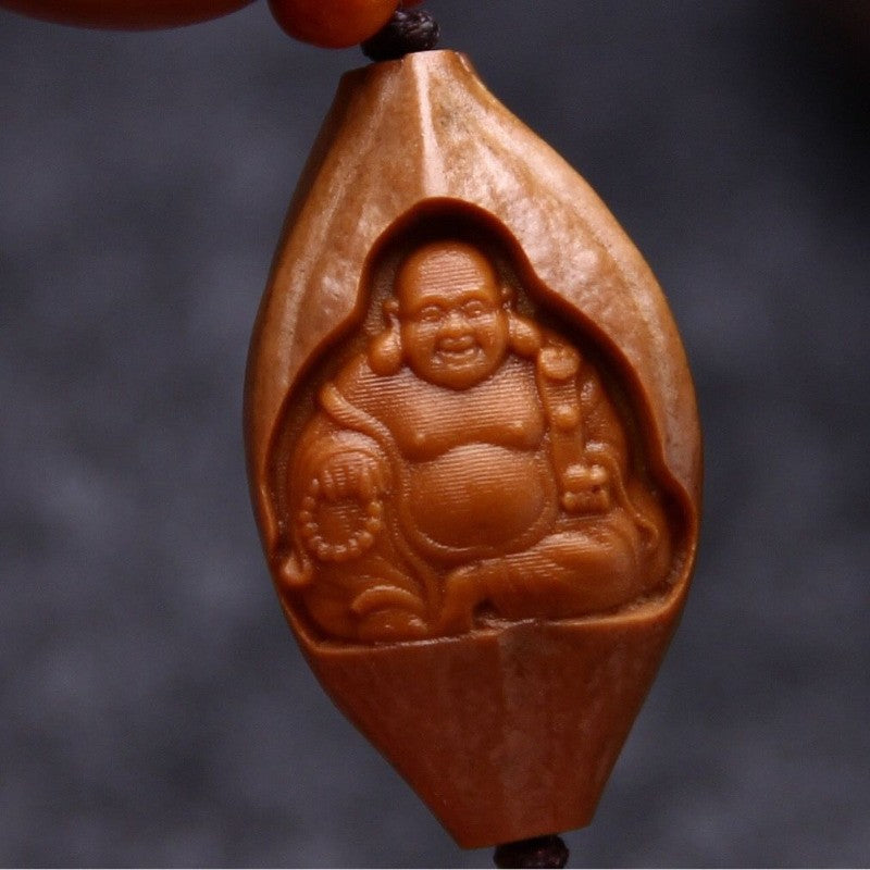 Natural Olive Pit Hand String Handcarved Maitreya Buddha Bracelet Amulet Bangle