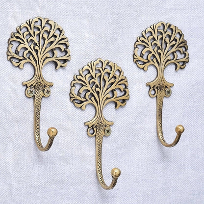 3 Pieces Golden Brass Tree Wall Hook Hanger Clothes Coat Hat Key Holder