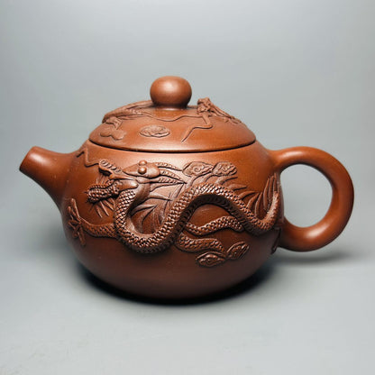 Vintage Chinese Yixing Purple Clay Teapot Zisha Ceramic Carving Dragon Teaware
