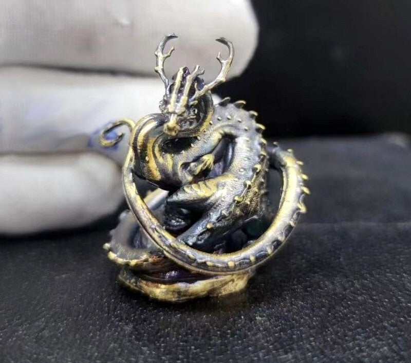 Brass Carved Chinese Dragon Statue Animal Feng Shui Decor
