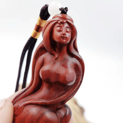 Red Sandalwood Beauty Handheld Carving 7.8cm Natural Wood Pendant