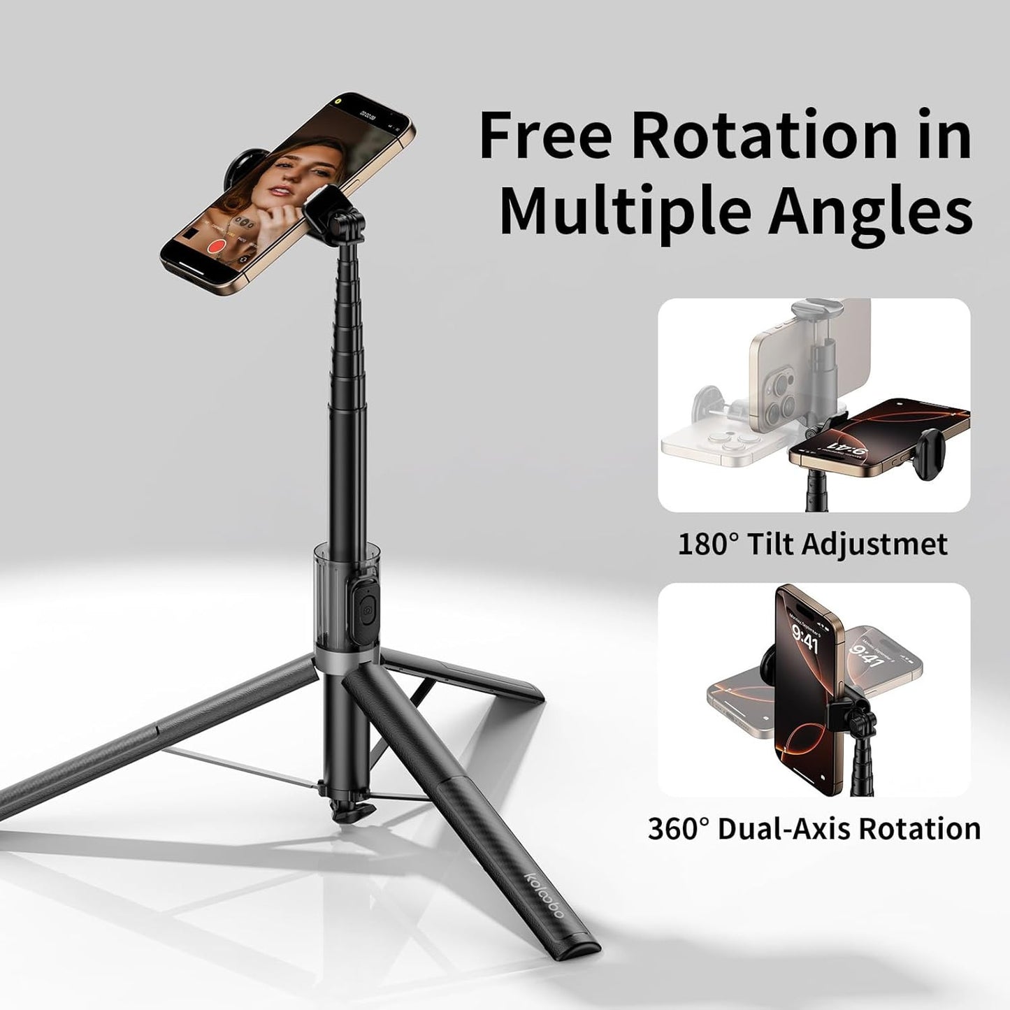 67'' Automatic Phone Tripod, Auto-Open Selfie Stick for Iphone with Remote, 360°
