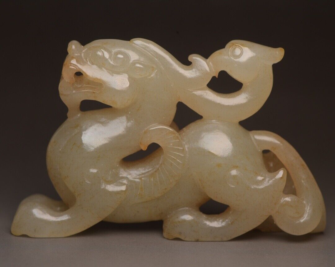 Antique Chinese Natural Hetian Jade Carving Beast Statue Exquisite Figurine Rare