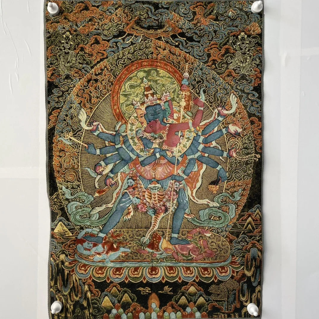 35" Tibetan Buddhism Embroidery Chakrasamvara Buddha Thangka Worship Hall