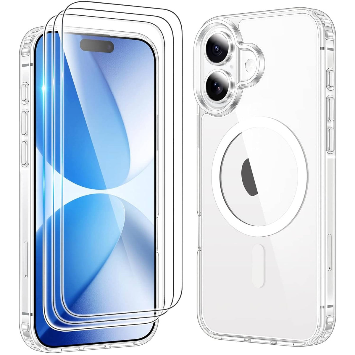 4IN1 for iPhone 17 Pro Max 17 Air Clear Magnetic Case with 3 Screen Protectors