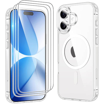 4IN1 for iPhone 17 Pro Max 17 Air Clear Magnetic Case with 3 Screen Protectors