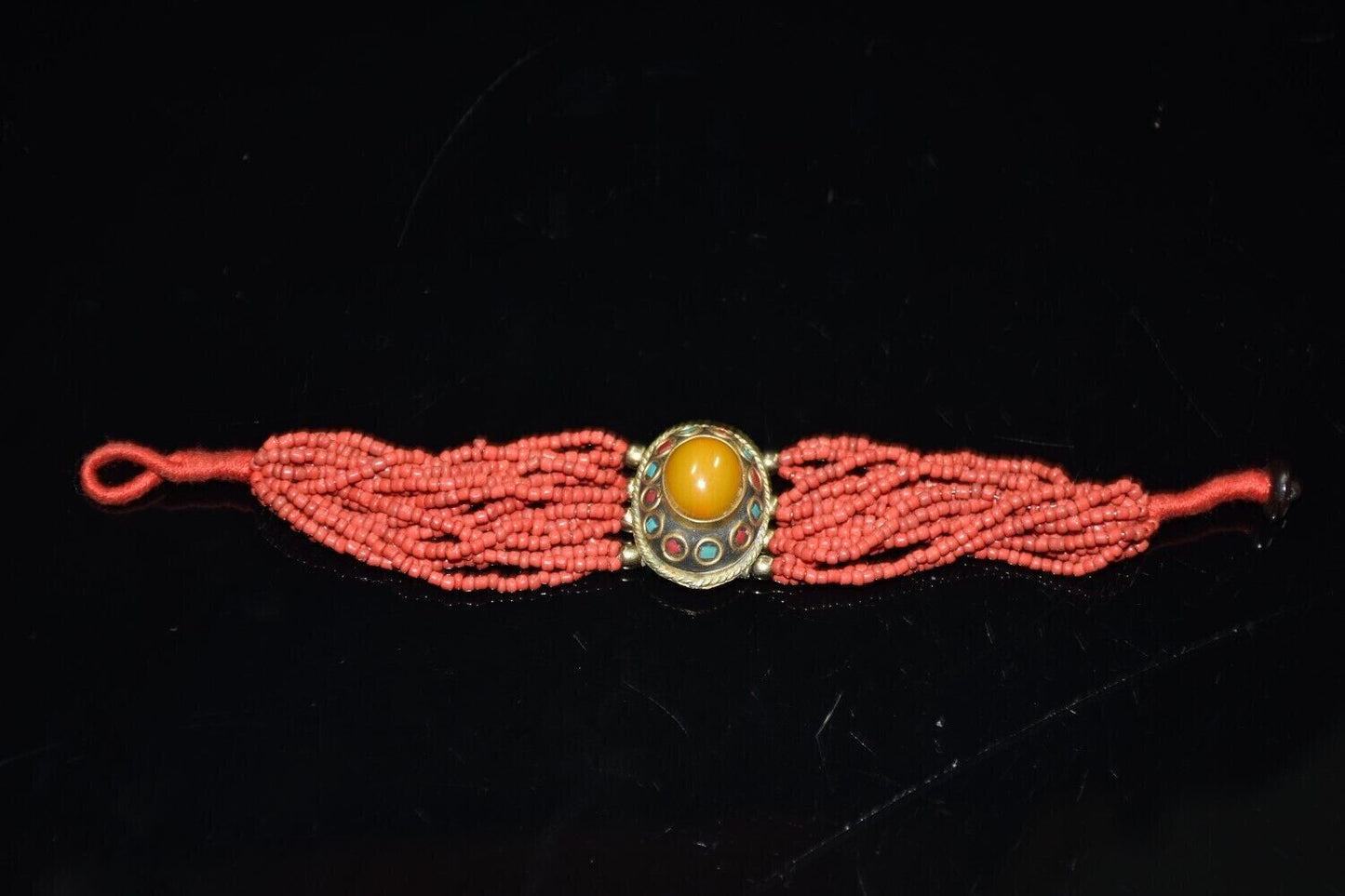 Tibet white copper inlaid gemstone honey wax imitation red treasure bracelet