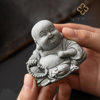 Maitreya Buddha Green Sandstone Tea Pet Ornament 6.2cm Tea Decoration Tea Play